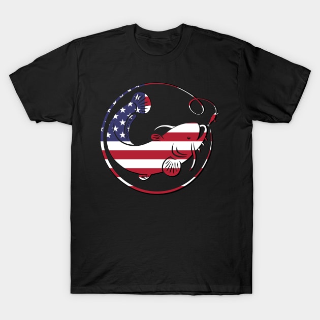 4th of July Fishing American Flag T-Shirt by Studio Hues